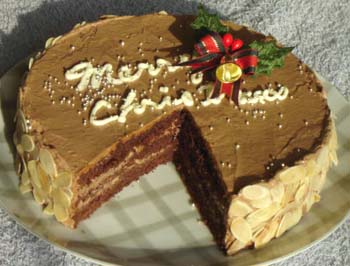 チョコレートバタークリームのクリスマスケーキの写真